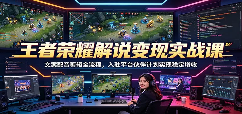 王者荣耀解说变现实战课：文案配音剪辑全流程，入驻平台伙伴计划实现稳定增收-鹊桥梦网创