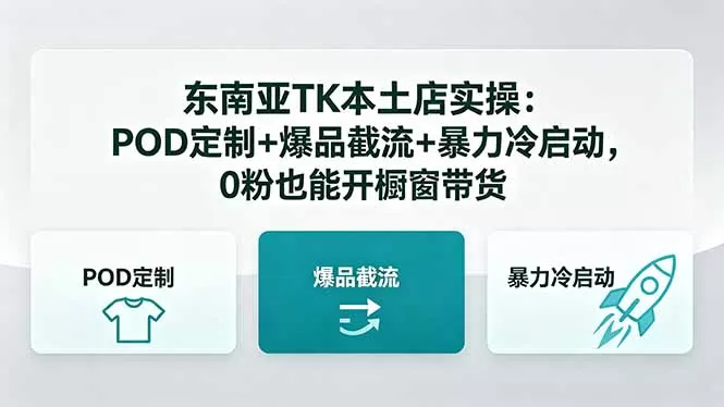 东南亚TK本土店实操-5月更新：POD定制+爆品截流+暴力冷启动，0粉也能开橱窗带货-鹊桥梦网创