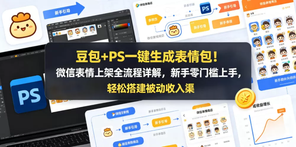 豆包+PS一键生成表情包!微信表情上架全流程详解,新手零门槛上手,轻松搭建被动收入渠道-鹊桥梦网创