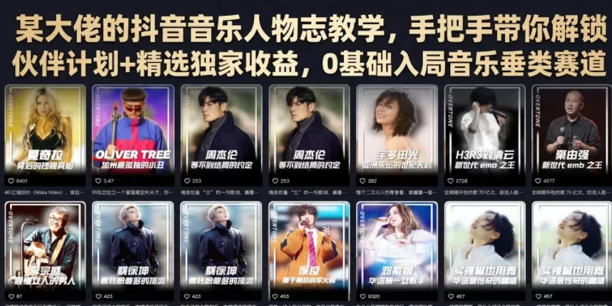 某大佬的抖音音乐人物志教学,手把手带你解锁伙伴计划+精选独家收益,0基础入局音乐垂类赛道-鹊桥梦网创