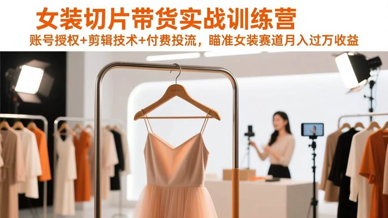 （17357期）女装切片带货实战训练营，账号授权+剪辑技术+付费投流，瞄准女装赛道月入过万收益-鹊桥梦网创
