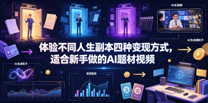 体验不同人生副本四种变现方式，适合新手做的AI题材视频-鹊桥梦网创