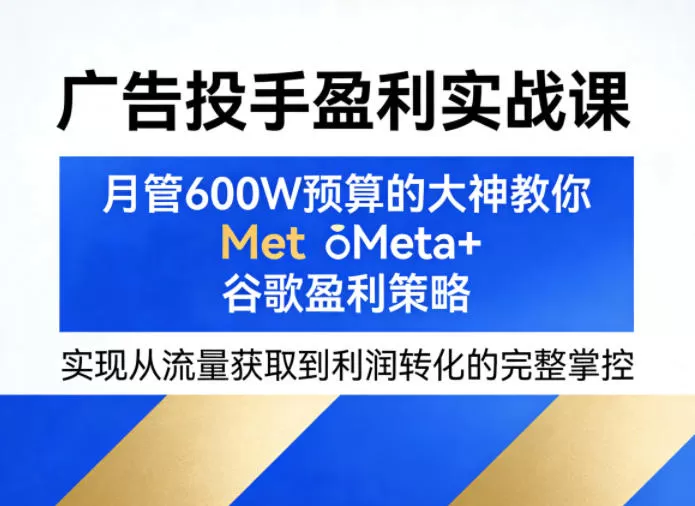 广告投手盈利实战课,月管600W预算的大神教你Meta+谷歌盈利策略,实现从流量获取到利润转化的完整掌控-鹊桥梦网创