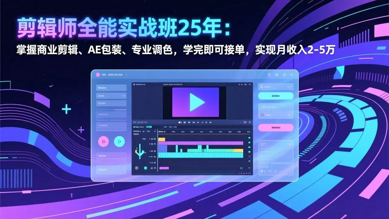 （17294期）剪辑师全能实战班25年：掌握商业剪辑、AE包装、专业调色，学完即可接单，实现月收入2-5万-鹊桥梦网创