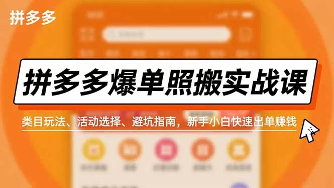 拼多多爆单照搬实战课，类目玩法、活动选择、避坑指南，新手小白快速出单赚钱-鹊桥梦网创