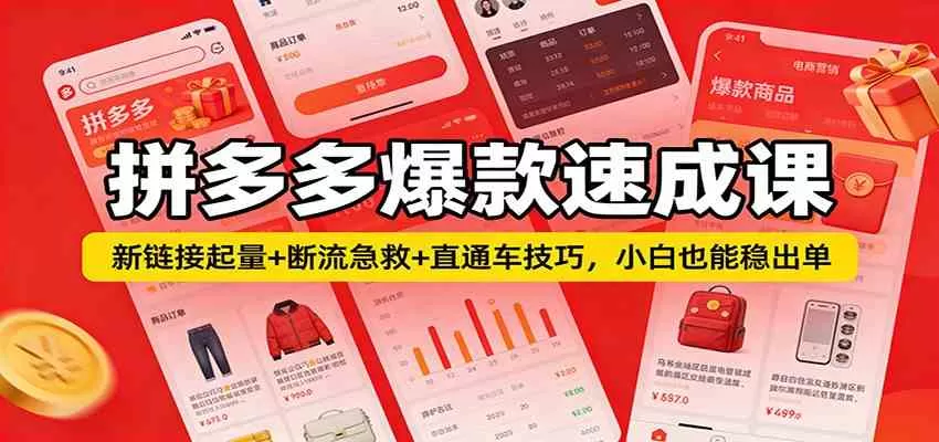 拼多多爆款速成课：新链接起量+断流急救+直通车技巧，小白也能稳出单-鹊桥梦网创