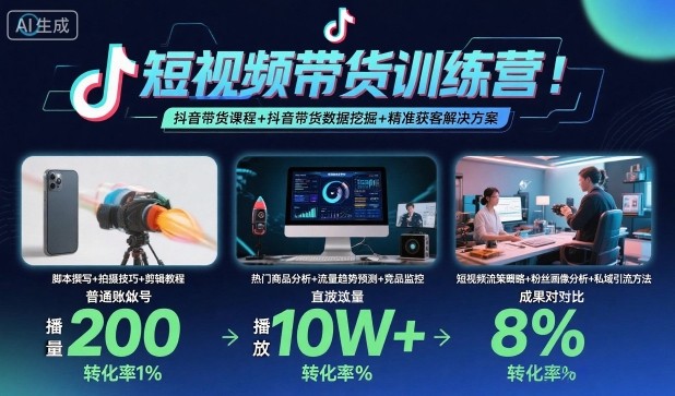 短视频带货训练营,抖音带货课程+抖音带货数据挖掘+精准获客解决方案-鹊桥梦网创