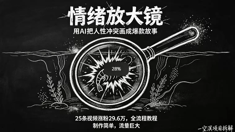 AI制作“情绪放大镜“视频，25条视频涨粉29.6W粉，流量巨大，制作简单，全流程教程-鹊桥梦网创