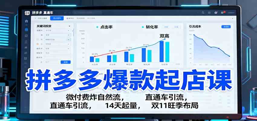 拼多多爆款起店课：微付费炸自然流，直通车引流，14天起量，双11旺季布局-鹊桥梦网创