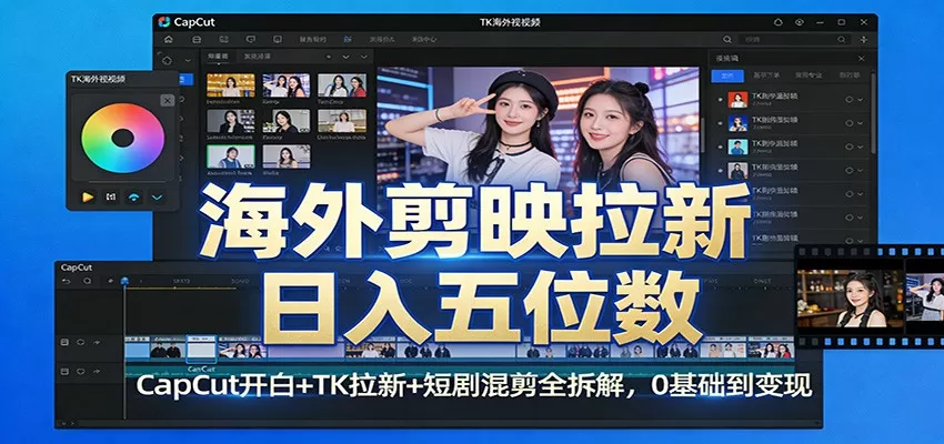 海外剪映拉新日入五位数：CapCut开白+TK拉新+短剧混剪全拆解，0基础到变现-鹊桥梦网创