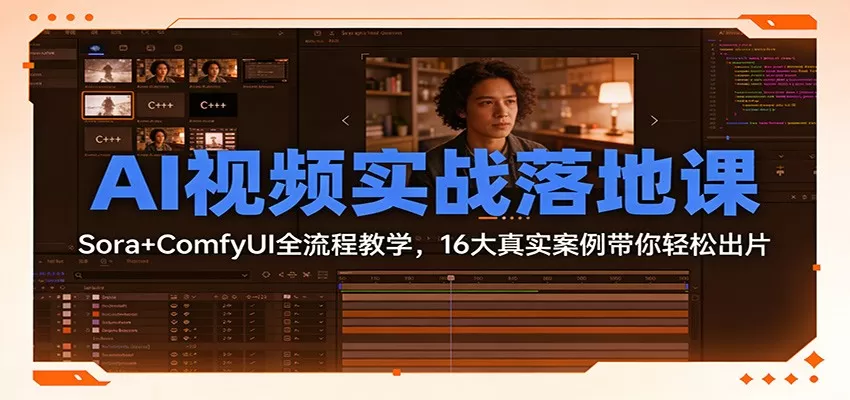 AI视频实战落地课：Sora+ComfyUI全流程教学，16大真实案例带你轻松出片