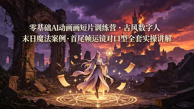 零基础AI动画短片训练营,古风数字人末日魔法案例,首尾帧运镜对口型全套实操讲解-鹊桥梦网创