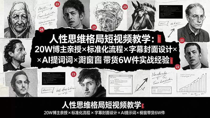 人性思维格局短视频教学：20W博主亲授×标准化流程×字幕封面设计×AI提示词×橱窗带货6W件实战经验-鹊桥梦网创