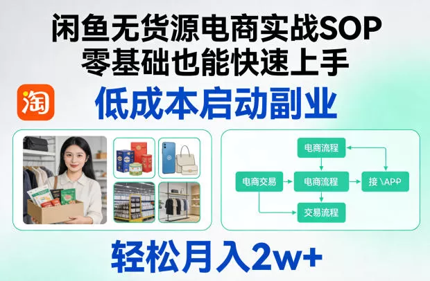 闲鱼无货源电商实战SOP,零基础也能快速上手,低成本启动副业,轻松月入2w+-鹊桥梦网创