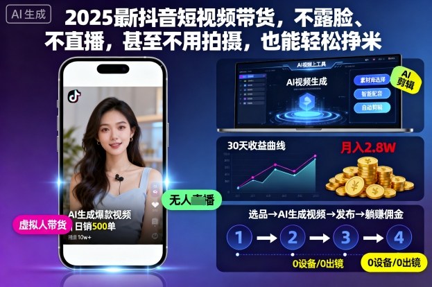 2025最新抖音短视频带货,不露脸、不直播,甚至不用拍摄,也能轻松挣米-鹊桥梦网创