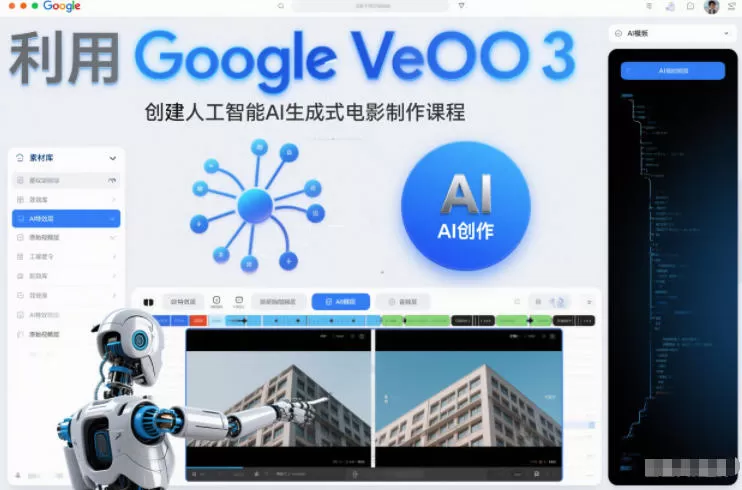 利l用Google Veo 3创建人工智能AI生成式电影制作课程，使用人工智能的力量创建令人惊叹的视频-鹊桥梦网创