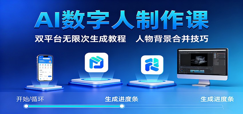 AI数字人制作课:双平台无限次生成教程,人物背景合并技巧-鹊桥梦网创