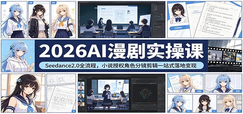 2026AI漫剧实操课：Seedance2.0全流程，小说授权角色分镜剪辑一站式落地变现-鹊桥梦网创