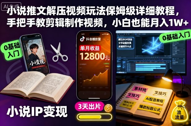小说推文解压视频玩法保姆级详细教程，手把手教剪辑制作视频，小白也能月入1W+-鹊桥梦网创