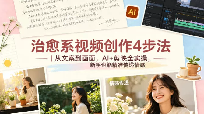 治愈系视频创作4步法｜从文案到画面，AI+剪映全实操，新手也能精准传递情感-鹊桥梦网创