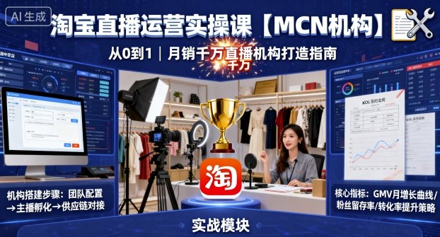 淘宝直播运营实操课【MCN机构】，从0到1做一家月销千W的直播机构-鹊桥梦网创
