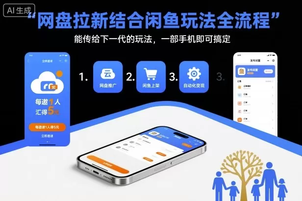网盘拉新结合闲鱼玩法全流程，能传给下一代的玩法，一部手机即可搞定（附入口渠道以及实操教程）-鹊桥梦网创