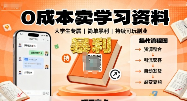 0成本卖学习资料，面向大学生，简单暴利，持续可玩-鹊桥梦网创