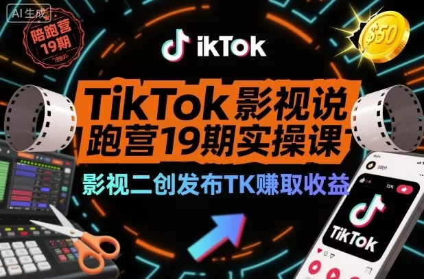 TikTok影视解说陪跑营19期实操课,影视二创发布TK賺取收益,万播收益50美金-鹊桥梦网创