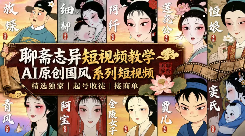 聊斋志异短视频教学，AI原创国风系列短视频，精选独家丨起号收徒丨接商单-鹊桥梦网创