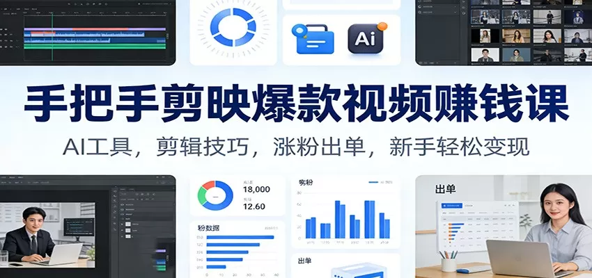 手把手剪映爆款视频赚钱课：AI工具，剪辑技巧，涨粉出单，新手轻松变现-鹊桥梦网创