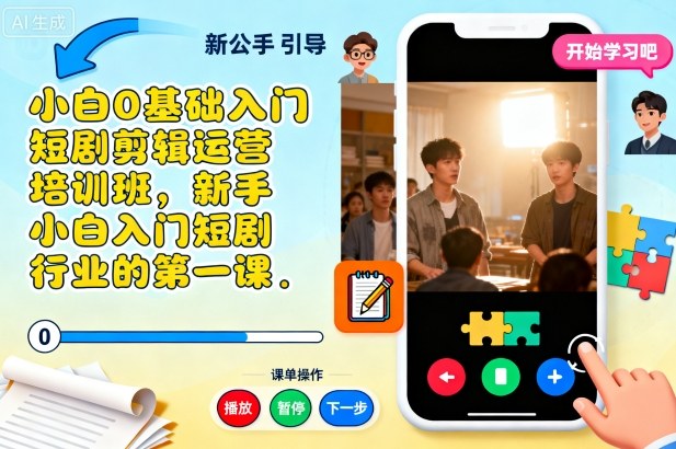 小白0基础入门短剧剪辑运营培训班,新手小白入门短剧行业的第一课-鹊桥梦网创