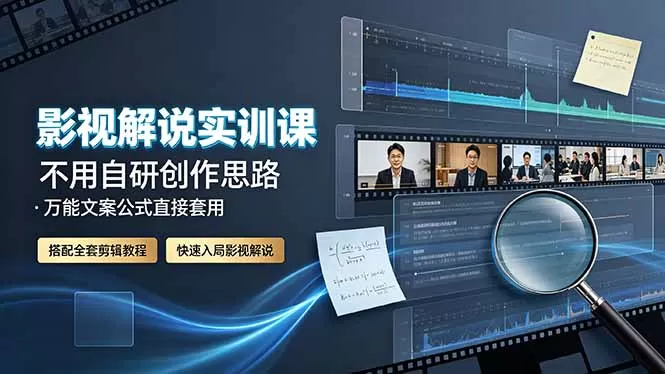 影视解说实训课：不用自研创作思路，万能文案公式直接套用，搭配全套剪辑教程，快速入局影视解说-鹊桥梦网创