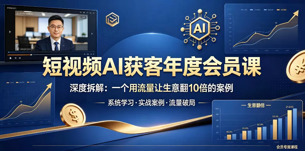 短视频AI获客年度会员课，深度拆解，一个用流量让生意翻10倍的案例-鹊桥梦网创
