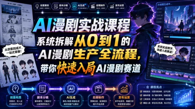 AI漫剧实战课程，系统拆解从0到1的AI漫剧生产全流程，带你快速入局AI漫剧赛道-鹊桥梦网创