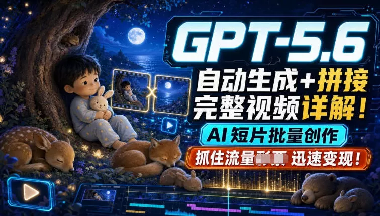 GPT-5.6自动生成+拼接完整视频详解,AI短片批量创作,抓住流量迅速变现!-鹊桥梦网创