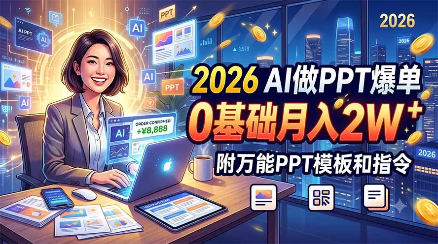 2026 AI做PPT爆单，0基础月入2W，附万能PPT模板和指令-鹊桥梦网创