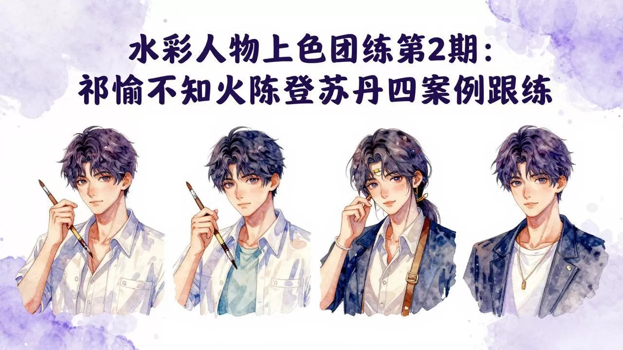 水彩人物上色团练第2期：祁煜不知火陈登苏丹四案例跟练，手把手提升绘画能力-鹊桥梦网创