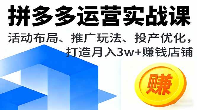(16135期)拼多多运营实战课,活动布局、推广玩法、投产优化,打造月入3w+赚钱店铺-鹊桥梦网创