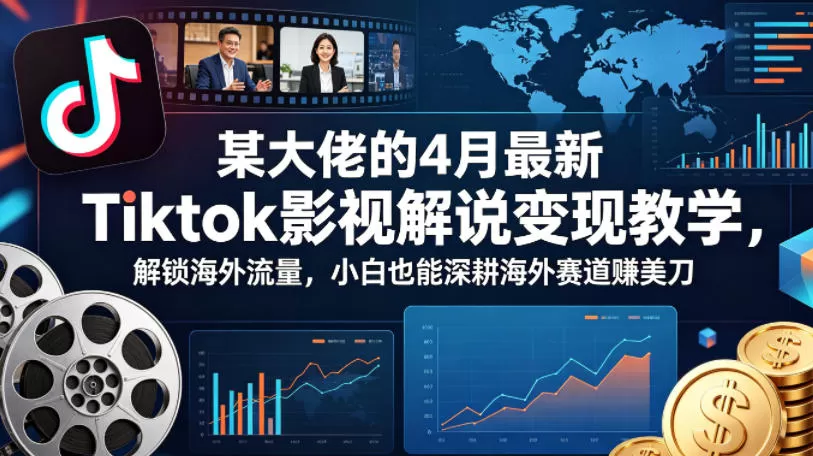 某大佬的4月最新Tiktok影视解说变现教学，解锁海外流量，小白也能深耕海外赛道賺美刀-鹊桥梦网创