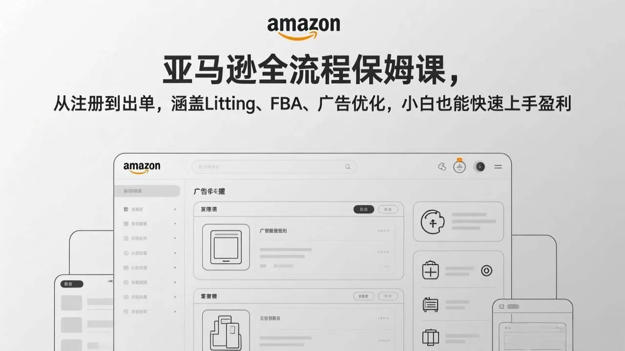 （17293期）亚马逊全流程保姆课，从注册到出单，涵盖Listing、FBA、广告优化，小白也能快速上手盈利-鹊桥梦网创