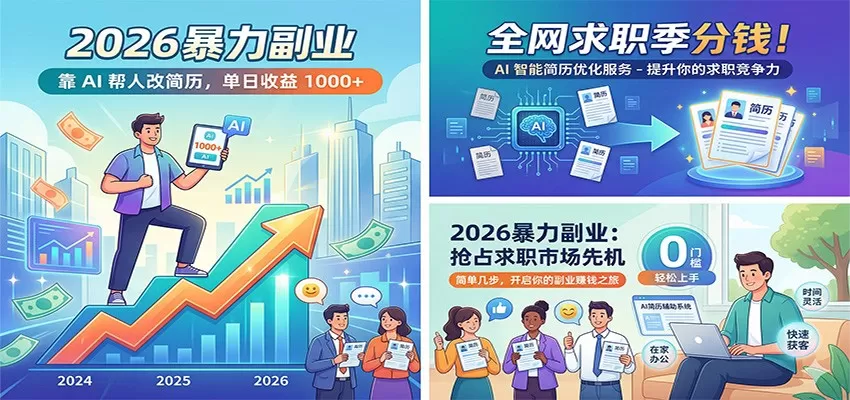 2026暴力副业：靠AI帮人改简历，单日收益1000+，全网求职季分钱