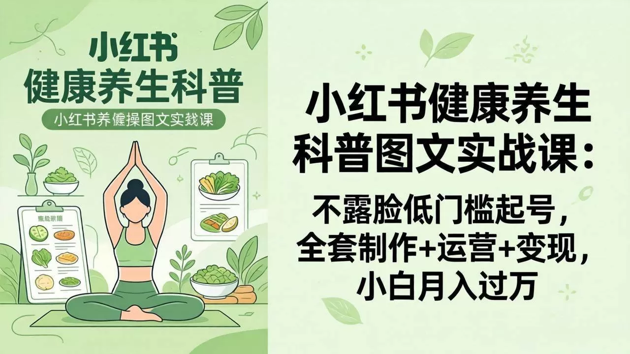 （18033期）2026小红书健康养生科普图文实战课：不露脸低门槛起号，全套制作+运营+变现，小白月入过万-鹊桥梦网创