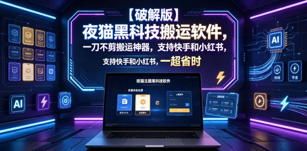 【破解版】夜猫黑科技搬运软件，一刀不剪搬运神器，支持快手和小红书，一键搬运超省时！-鹊桥梦网创