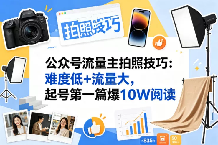 公众号流量主之拍照技巧赛道，难度低+流量大，起号第一篇就爆了10w阅读