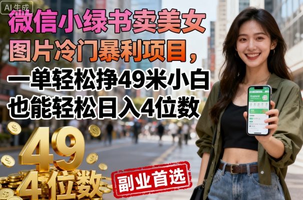 微信小绿书卖美女图片冷门暴利项目，一单轻松挣49米小白也能轻松日入4位数-鹊桥梦网创
