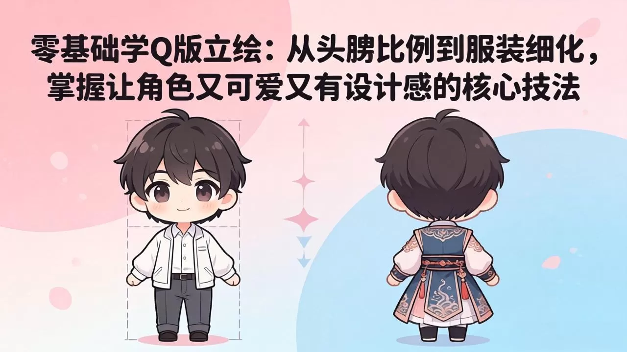 零基础学Q版立绘：从头身比例到服装细化，掌握让角色又可爱又有设计感的核心技法-鹊桥梦网创