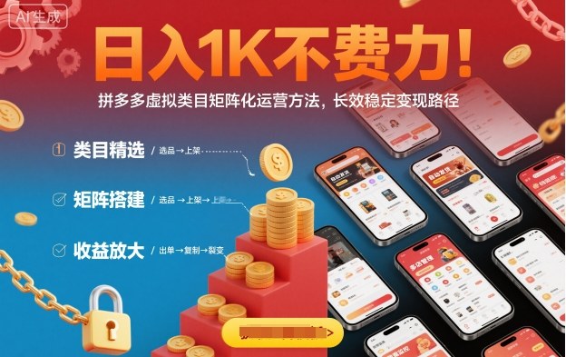 日入1K不费力！拼多多虚拟类目矩阵化运营方法，长效稳定变现路径-鹊桥梦网创