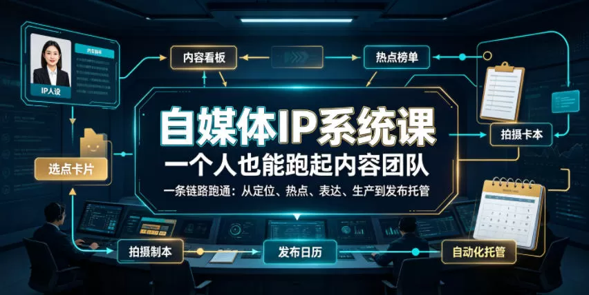 自媒体IP系统课,一个人也能跑起内容团队,一条链路跑通,从定位、热点、表达、生产到发布托管 自媒体IP系统课,一个人也能跑起内容团队,一条链路跑通,从定位、热点、表达、生产到发布托管