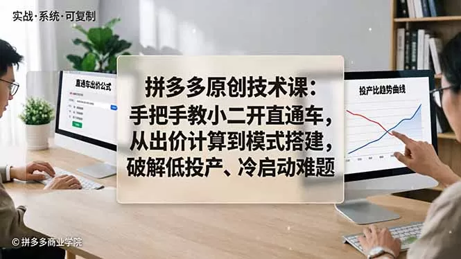 拼多多原创技术课：手把手教小二开直通车，从出价计算到模式搭建，破解低投产、冷启动难题-鹊桥梦网创