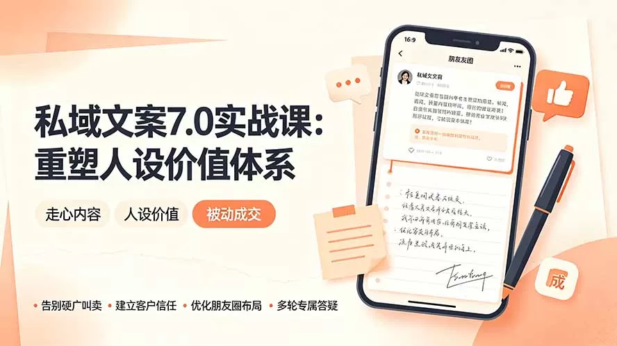 私域文案实战课7.0:重塑人设价值体系|-告别硬广推销×走心内容×自我价值塑造,实现被动成交-鹊桥梦网创
